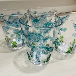 Sigrid Olsen Coastal Sea Turtle Fish Outdoor Indoor Acrylic Cup Glass Set